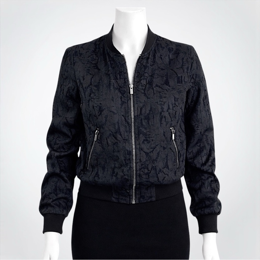 H&M Textured Black Bomber Jacket